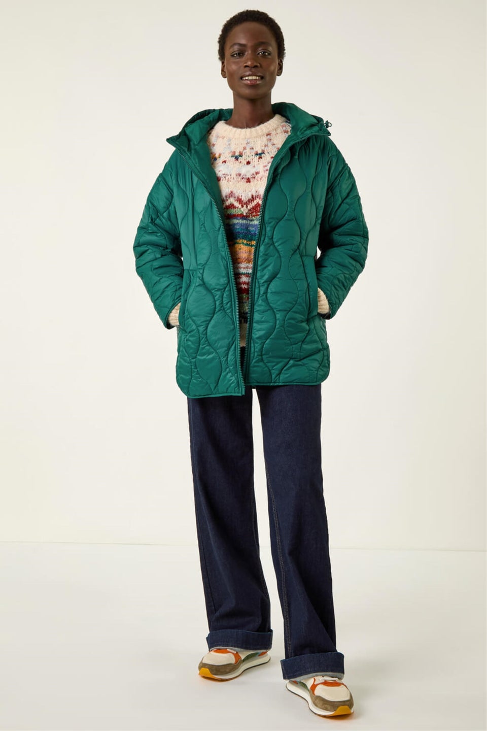 Roman Green Quilted Hooded Coat