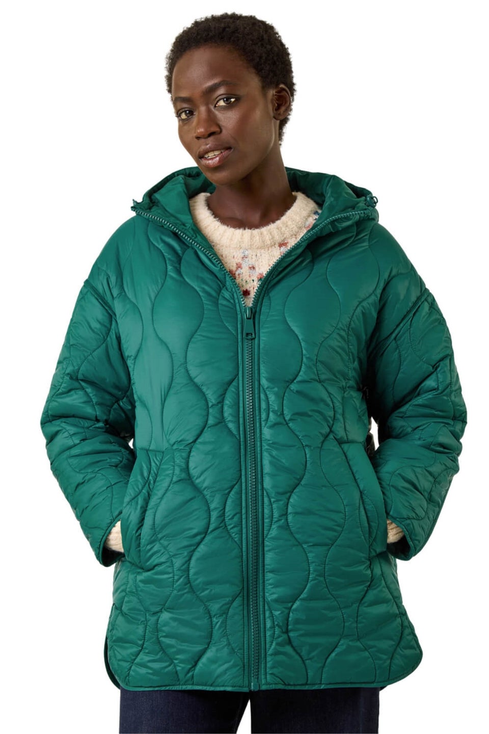 Roman Green Quilted Hooded Coat