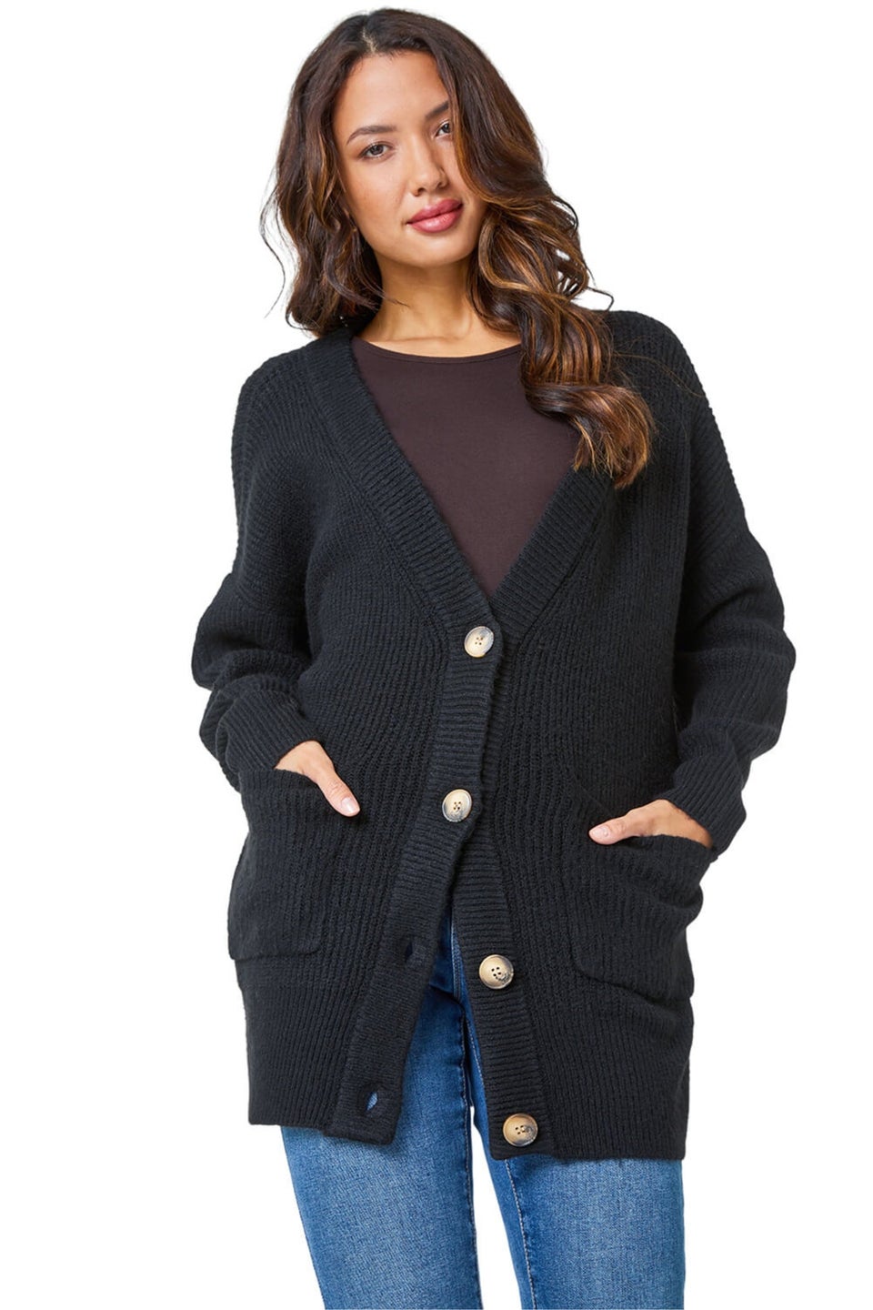 Roman Black Relaxed Longline Cardigan