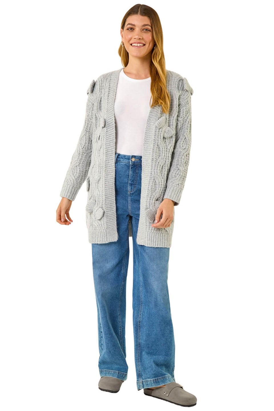 Roman Grey Bow Embellished Knit Cardigan