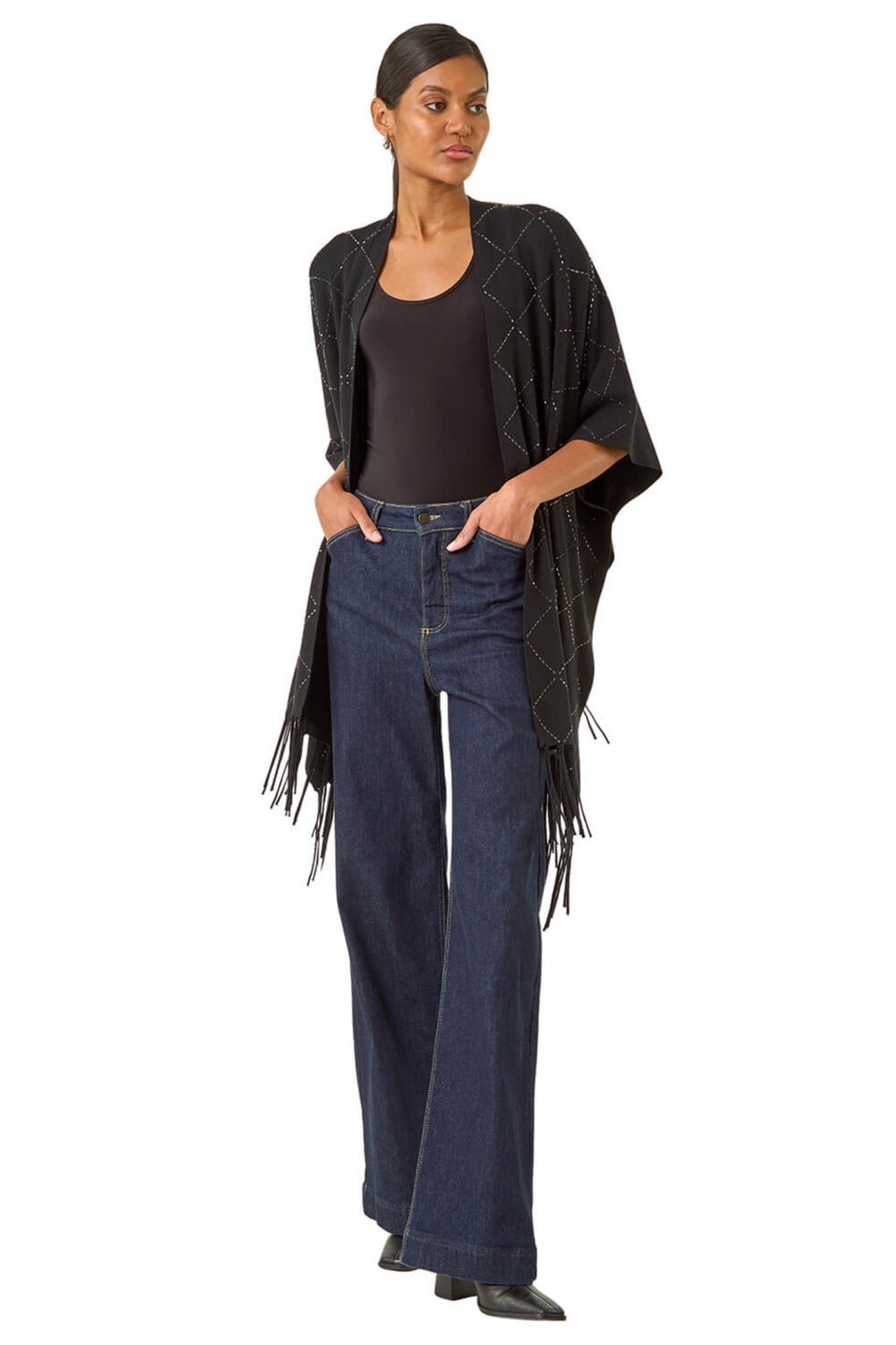 Roman Black Diamond Hotfix Knit Poncho