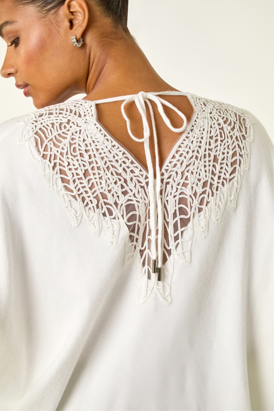 Roman Ivory Lace Back V-Neck Poncho