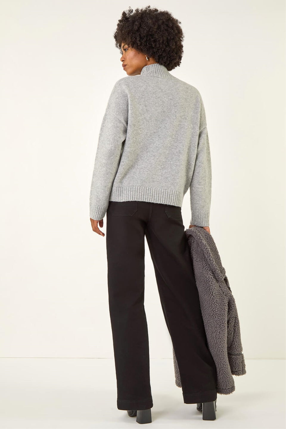 Roman Light Grey Animal Print Pocket Knit Jumper