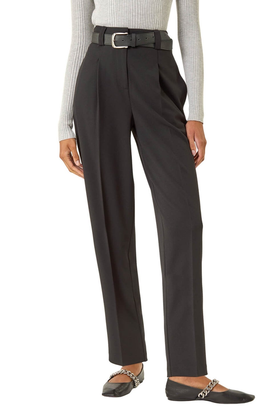 Roman Black Barrel Tapered Leg Trousers