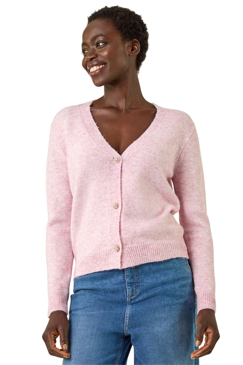 Roman Pink Metallic Trim Knit Cardigan