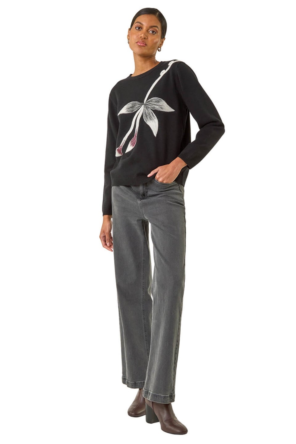 Roman Black Floral Hotfix Knit Jumper