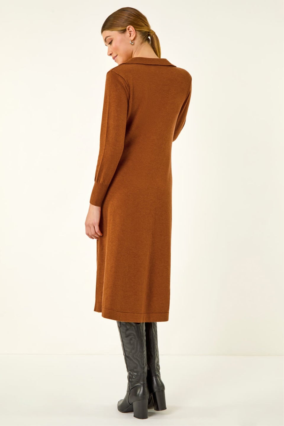 Roman Copper Scallop Detail Knitted Midi Dress