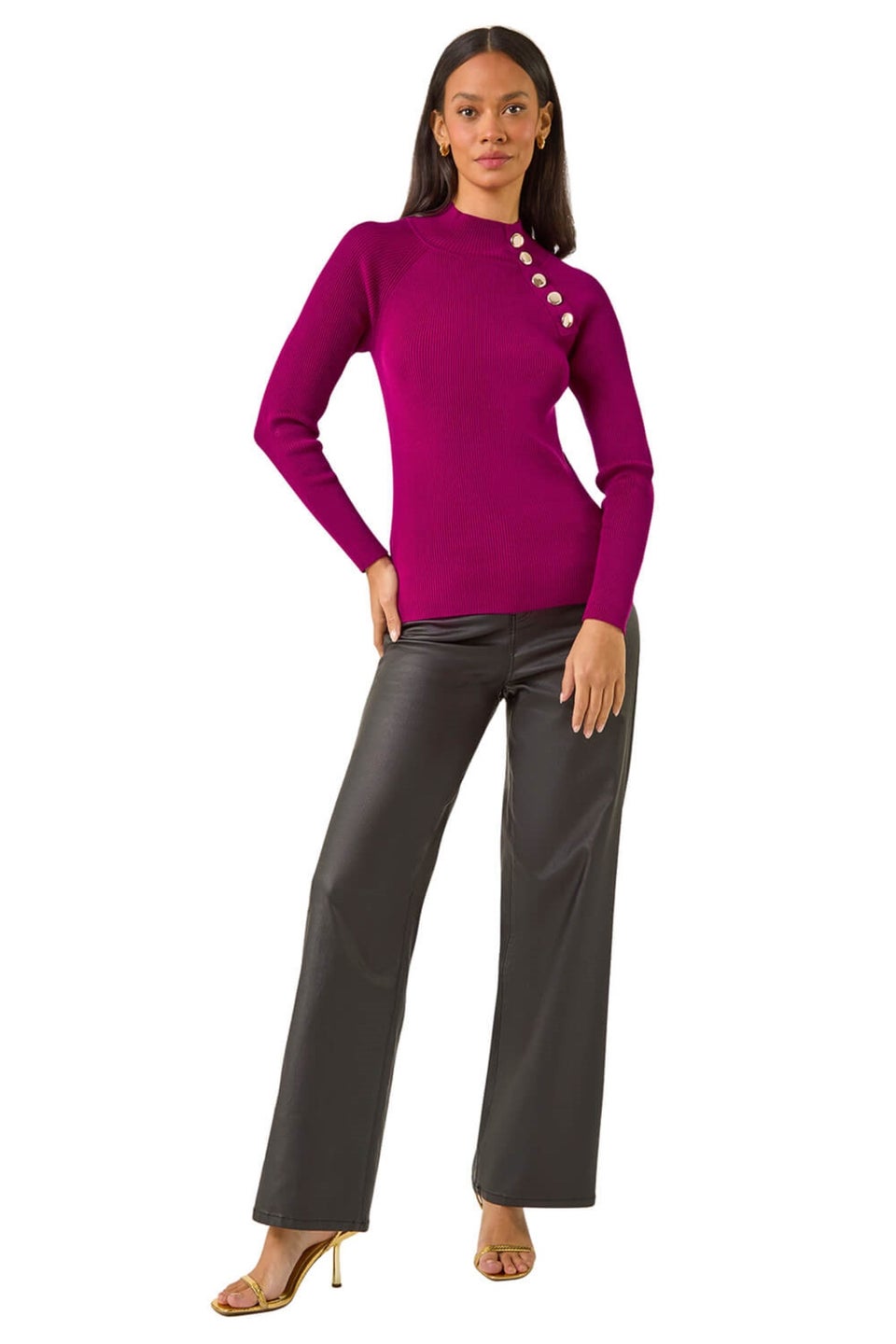 Dusk Cerise High Neck Button Shoulder Jumper