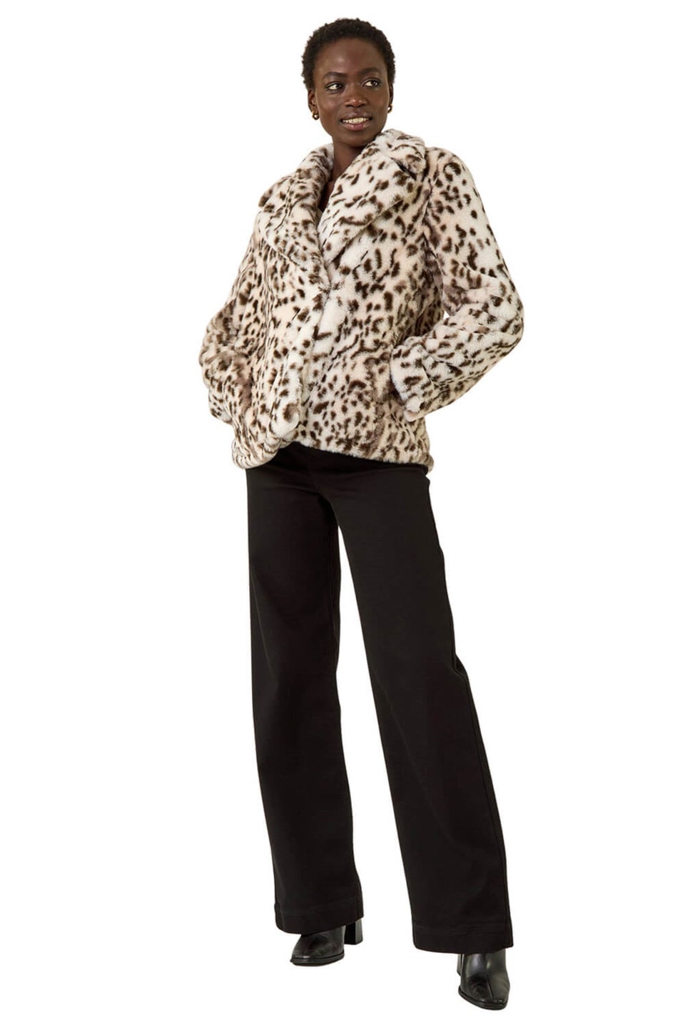 Roman Brown Faux Snow Leopard Fur Coat