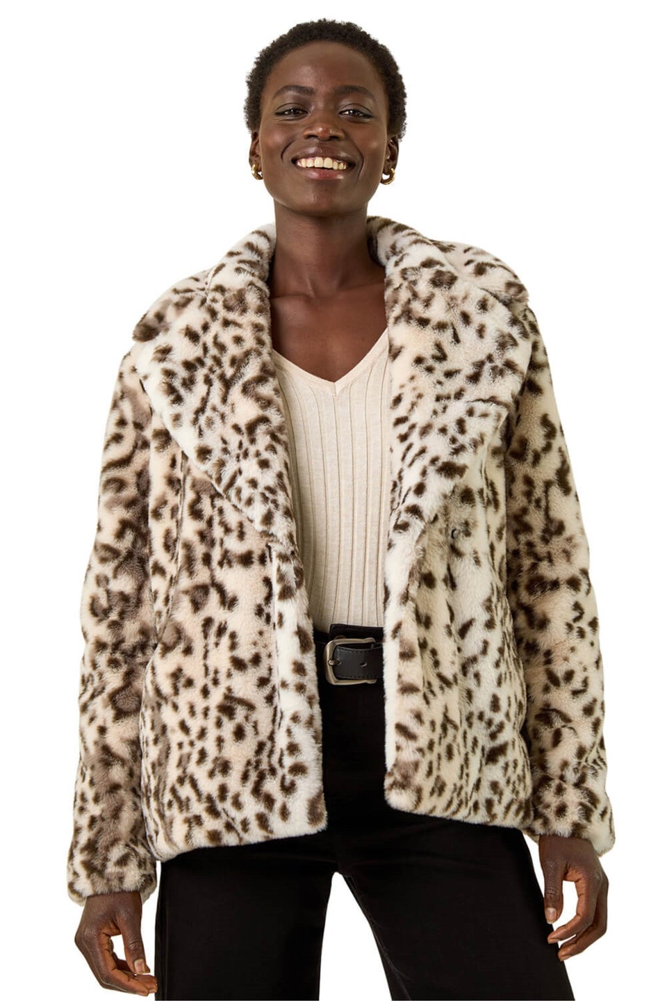 Roman Brown Faux Snow Leopard Fur Coat