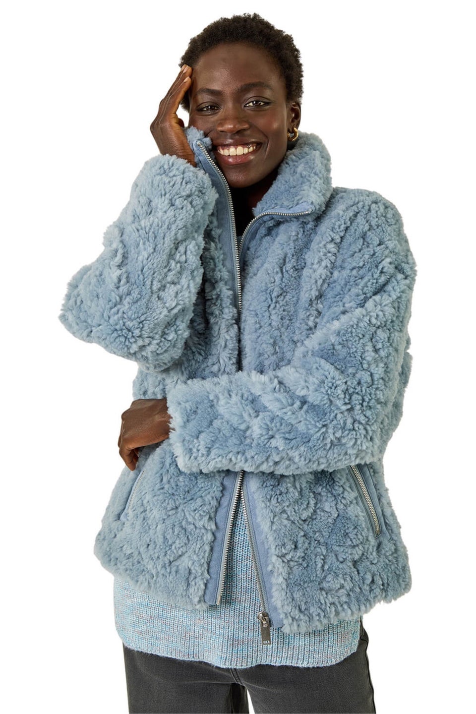 Roman Light Blue Teddy Borg Bomber Coat