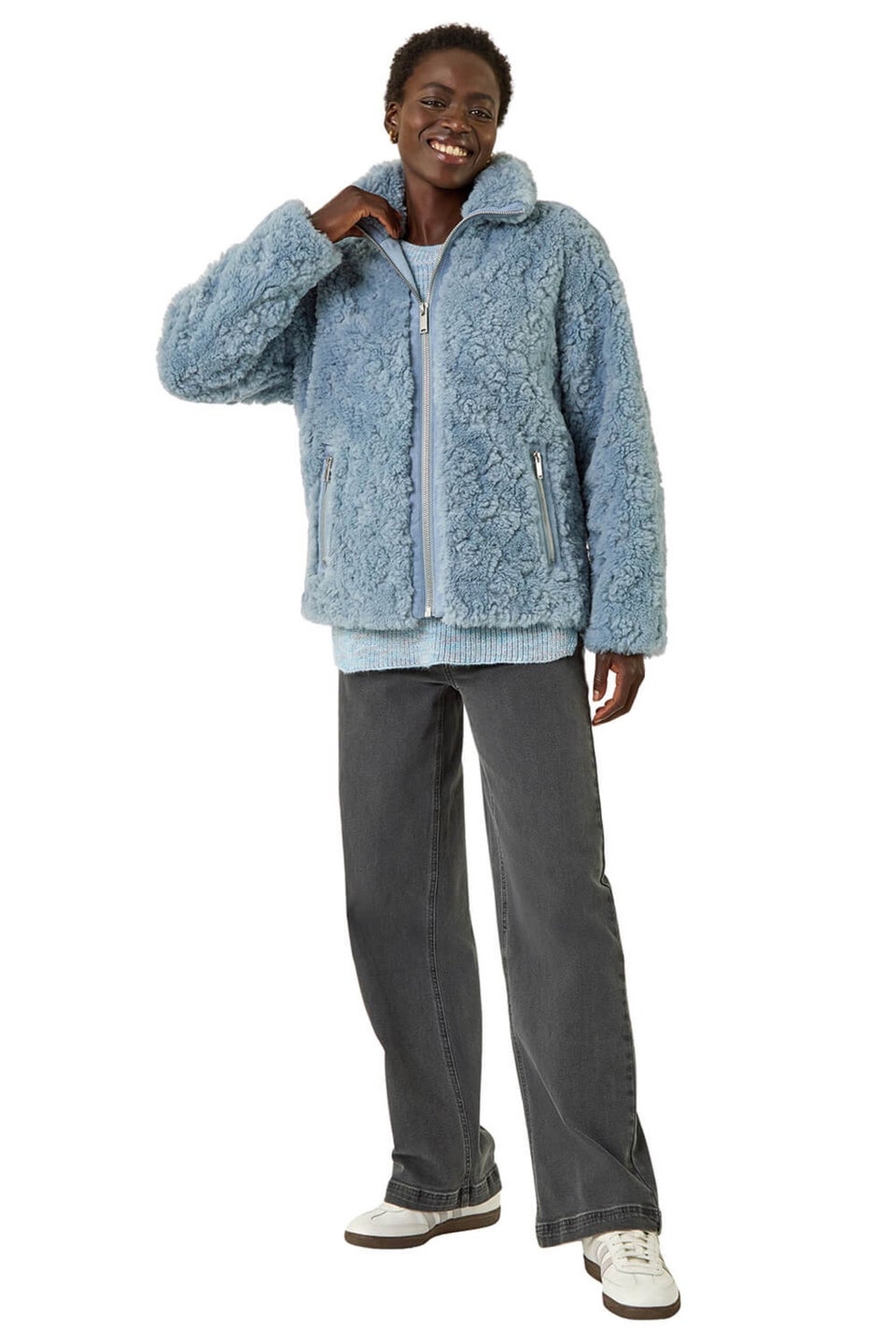 Roman Light Blue Teddy Borg Bomber Coat