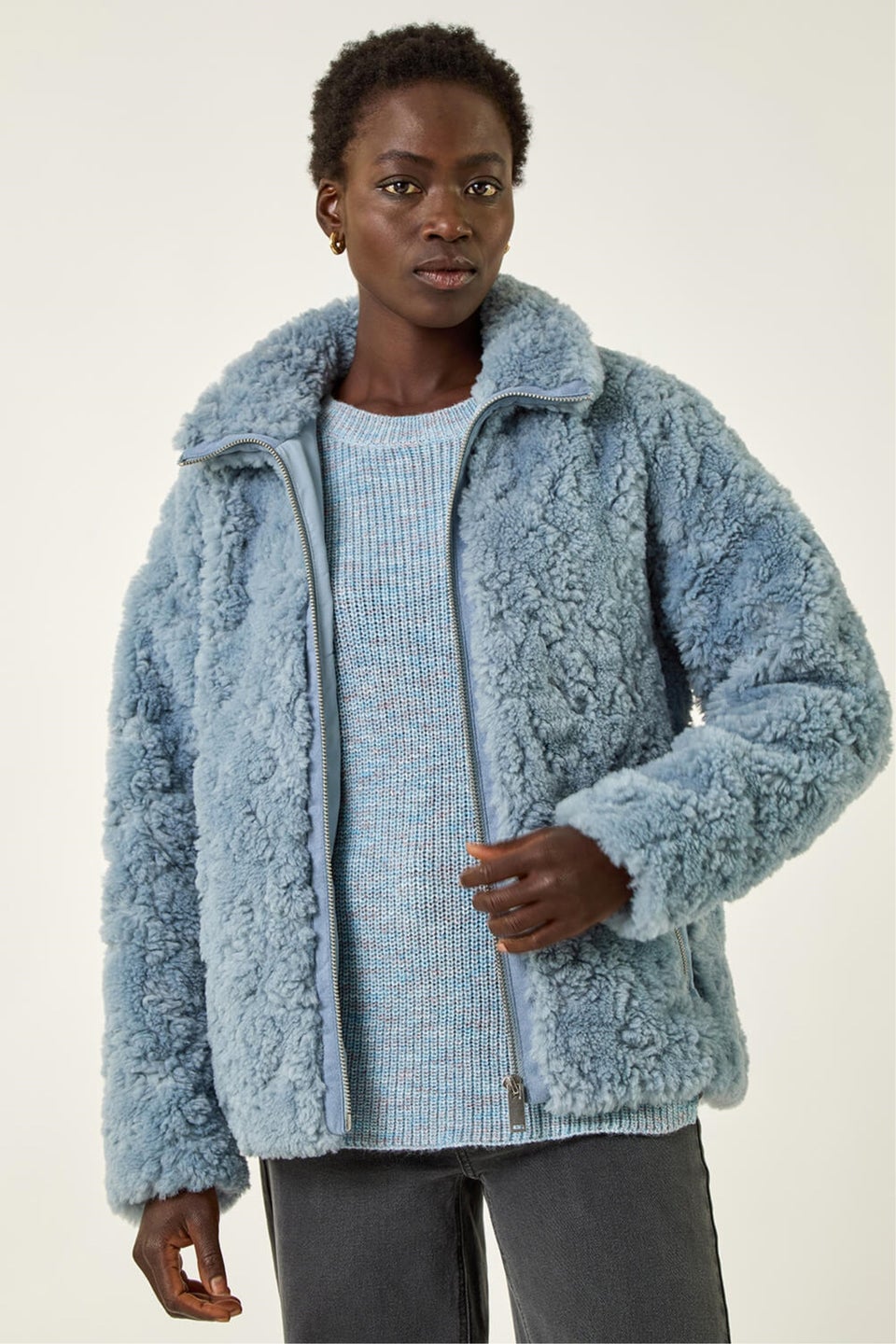 Roman Light Blue Teddy Borg Bomber Coat