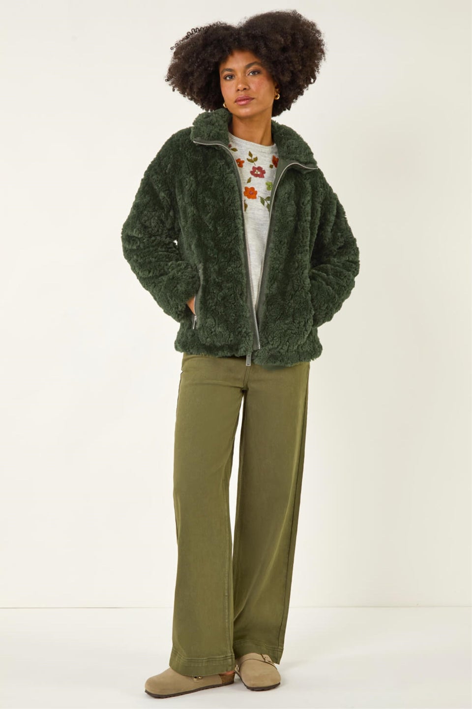 Roman Green Teddy Borg Bomber Coat