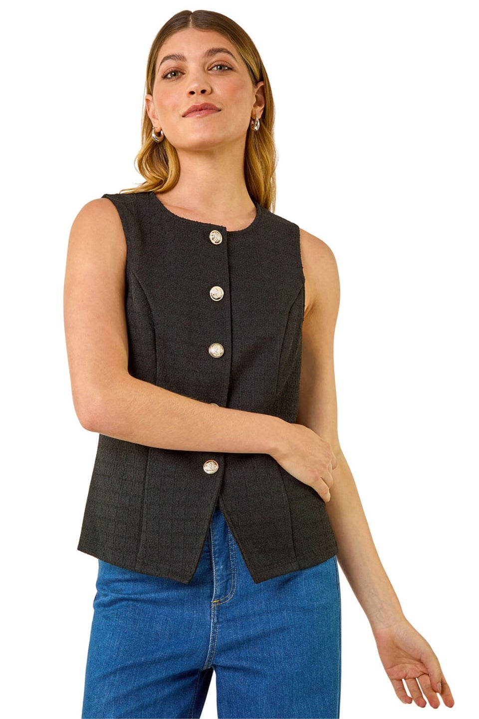 Roman Black Boucle Stretch Waistcoat