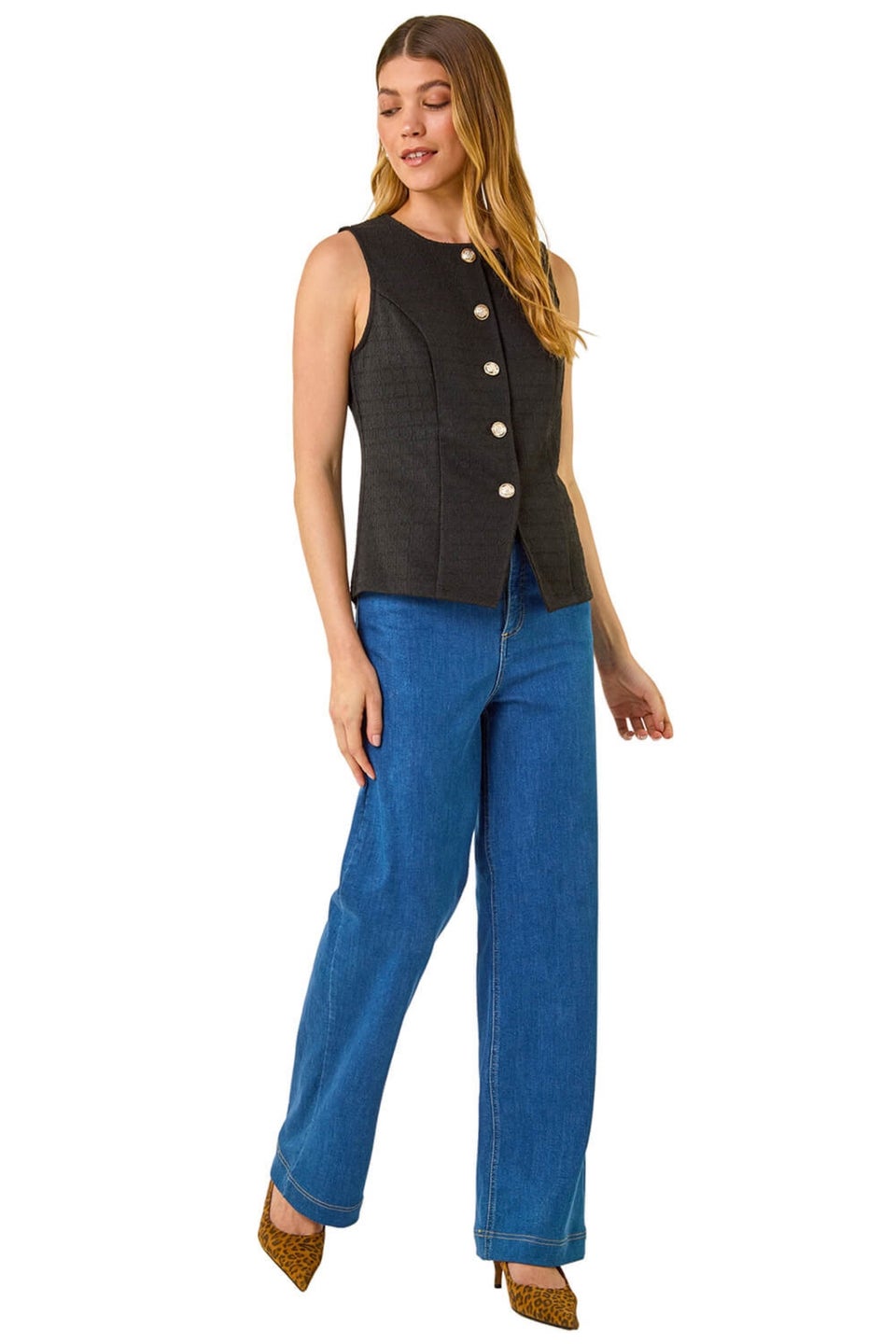 Roman Black Boucle Stretch Waistcoat