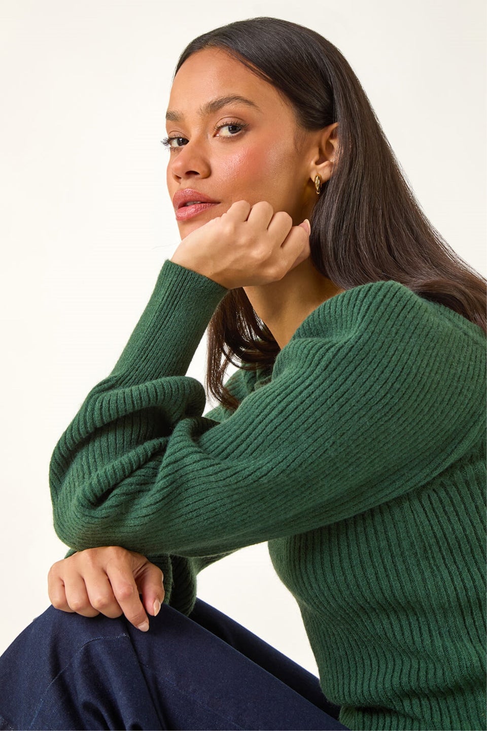 Dusk Forest Ribbed Blouson Knit Jumper