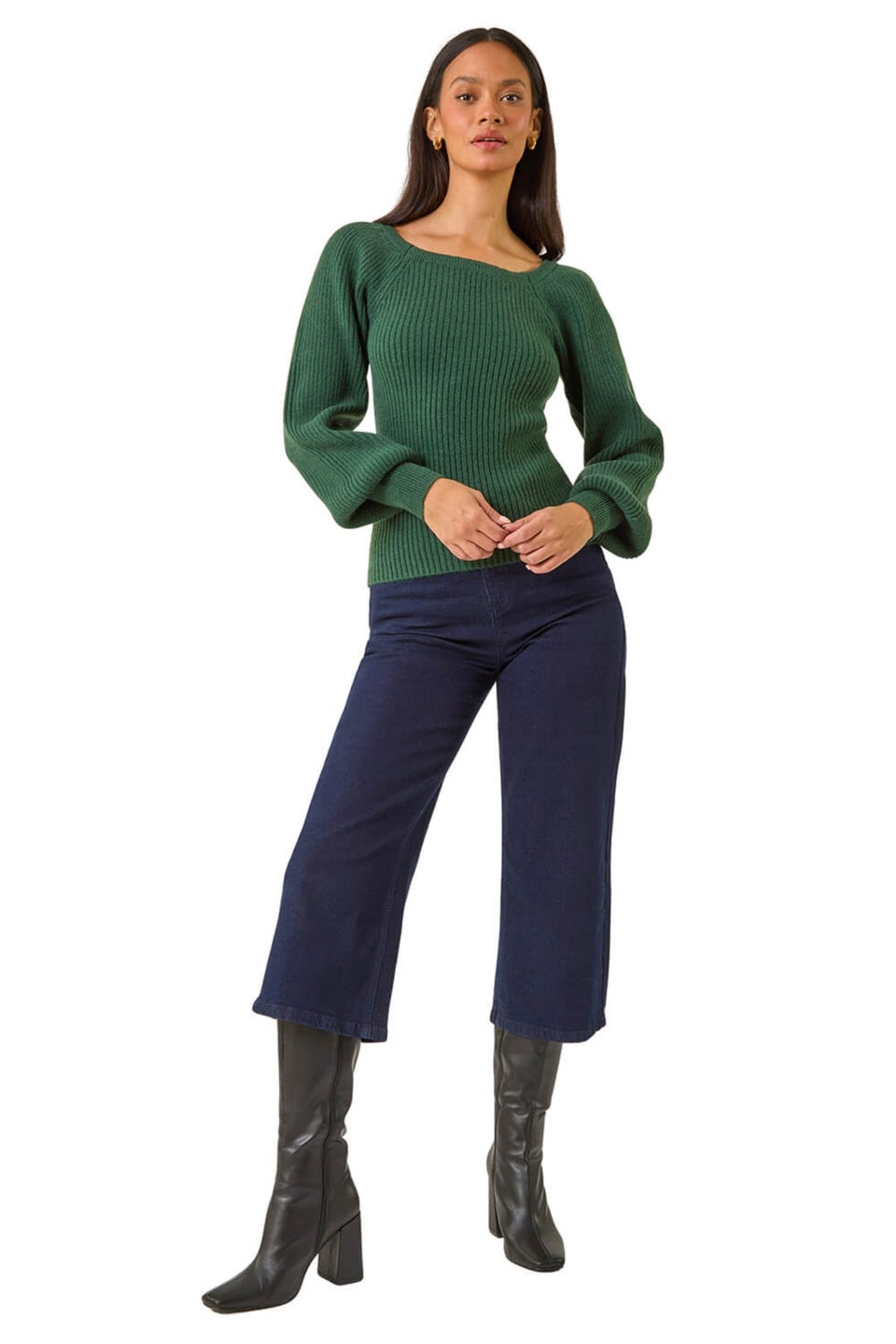 Dusk Forest Ribbed Blouson Knit Jumper