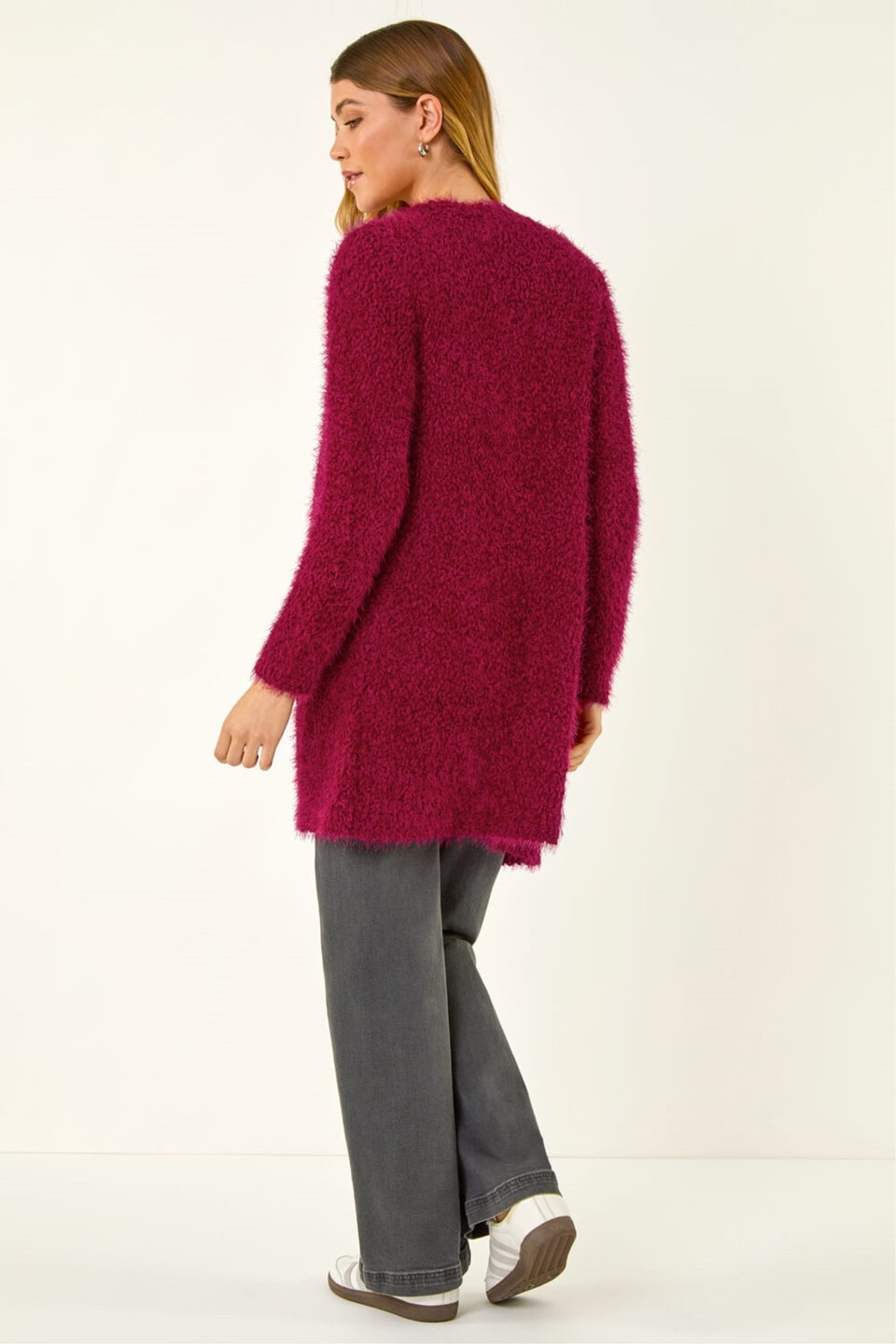 Roman Red Textured Longline Knit Cardigan