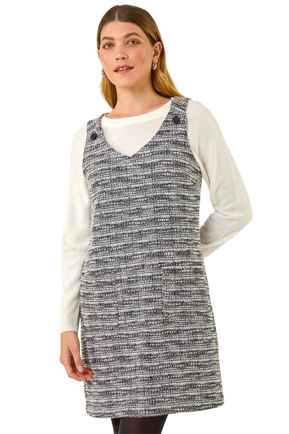 Roman Black Textured A-Line Pocket Dress