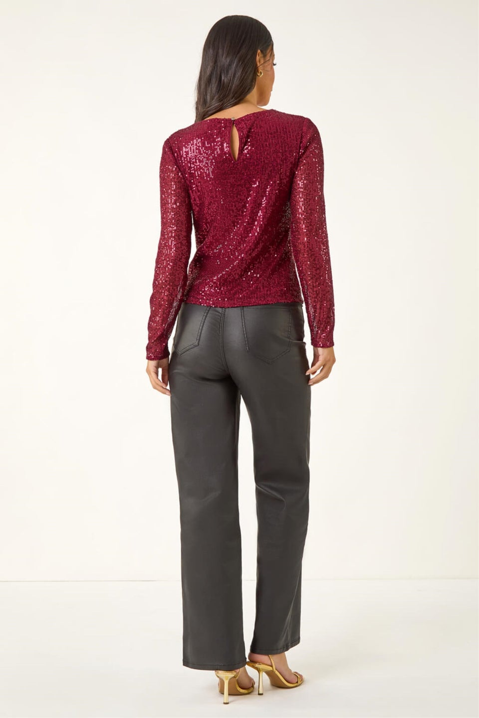 Dusk Burgundy Sequin Long Sleeve Stretch Top