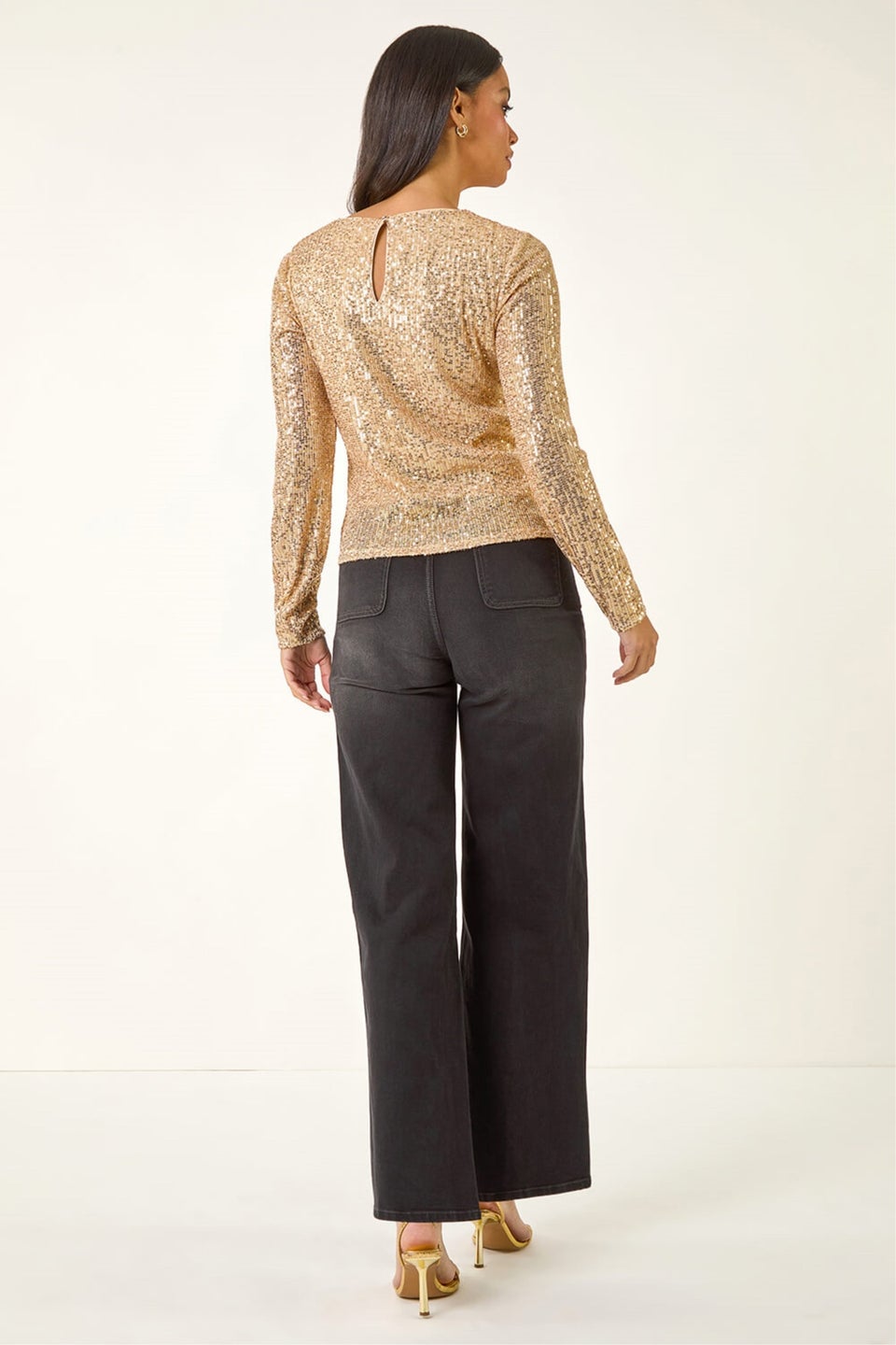 Dusk Gold Sequin Long Sleeve Stretch Top