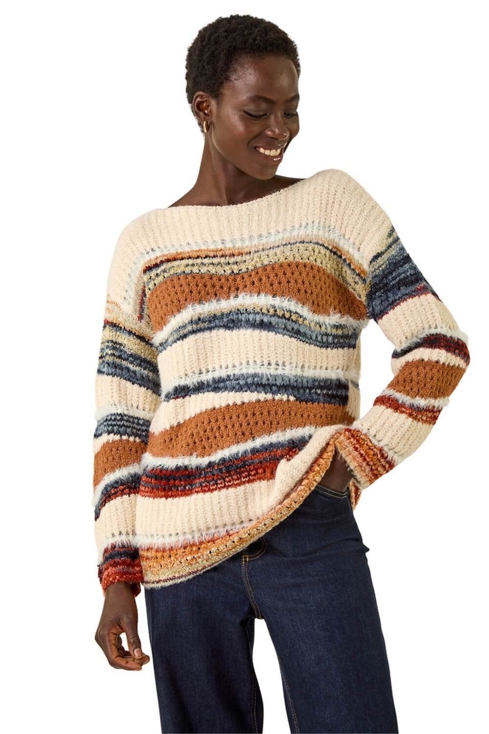 Roman Brown Jacquard Crew Neck Knit Jumper