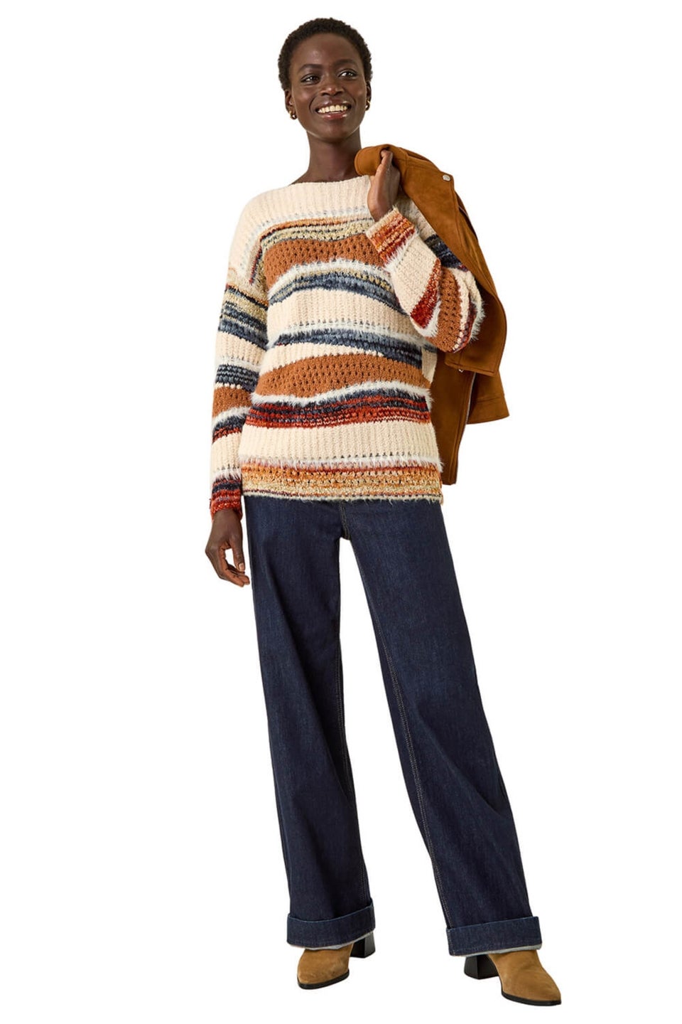 Roman Brown Jacquard Crew Neck Knit Jumper