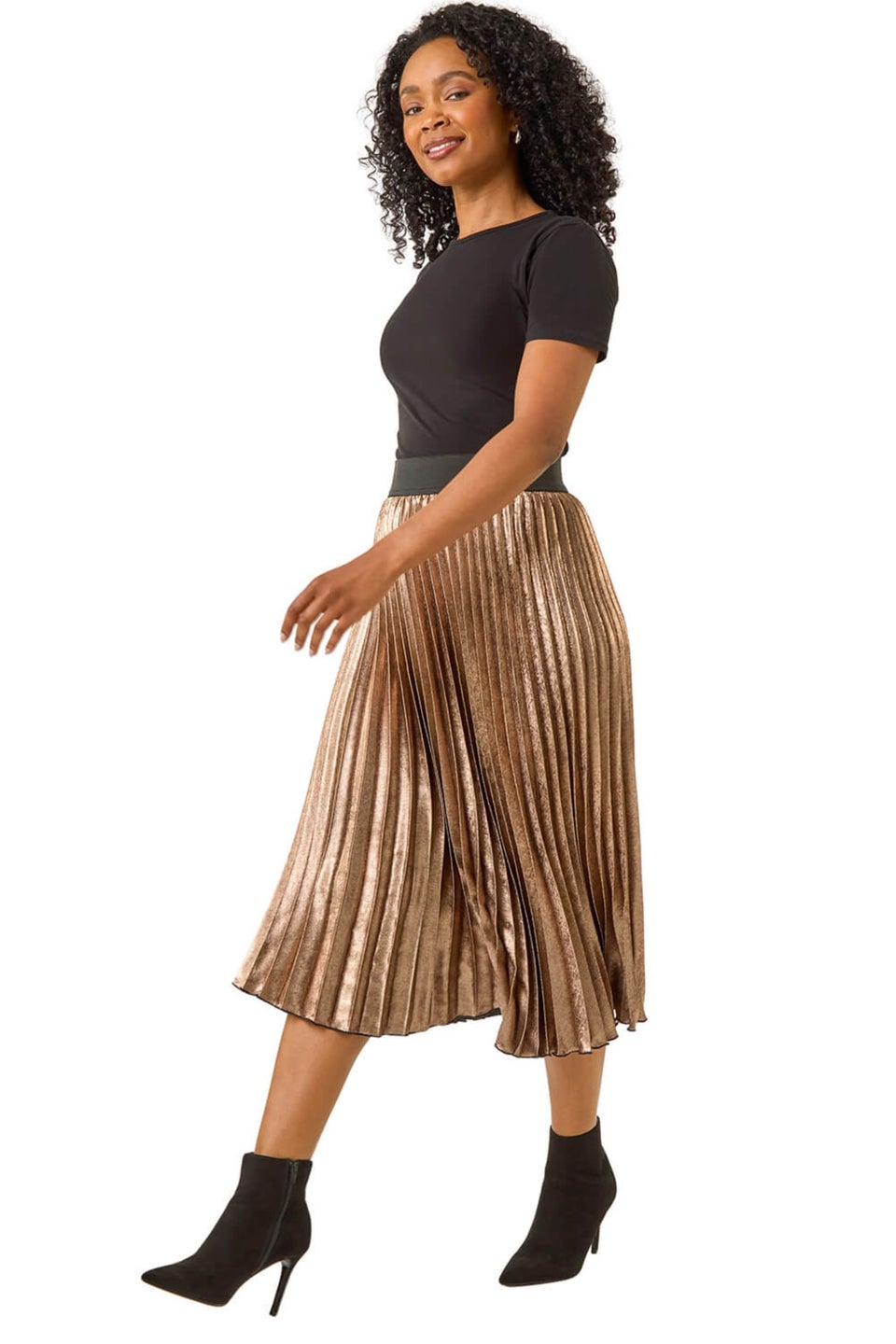 Roman Bronze Petite Metallic Pleated Skirt Matalan