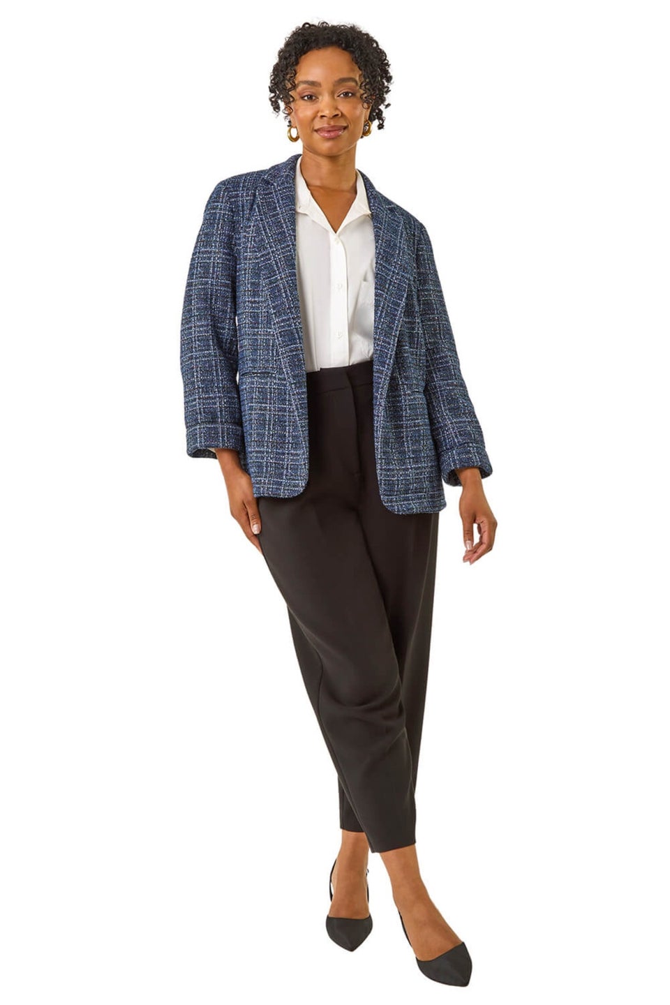 Roman Navy Petite Boucle Stretch Blazer