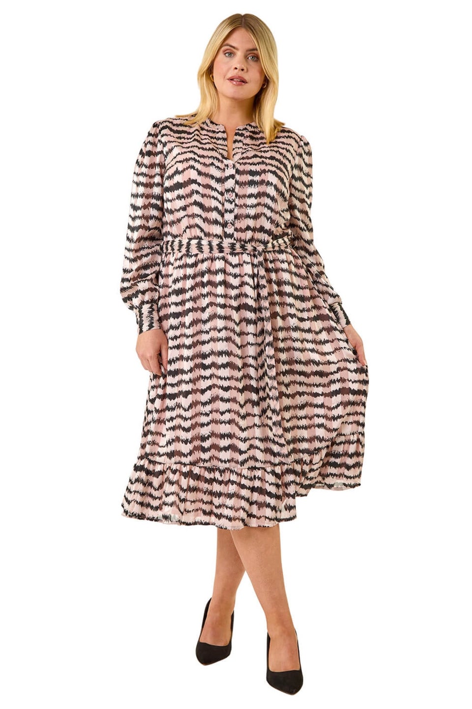 Roman Pink Curve Animal Print Midi Dress