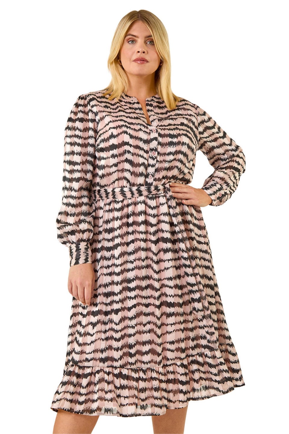 Roman Pink Curve Animal Print Midi Dress