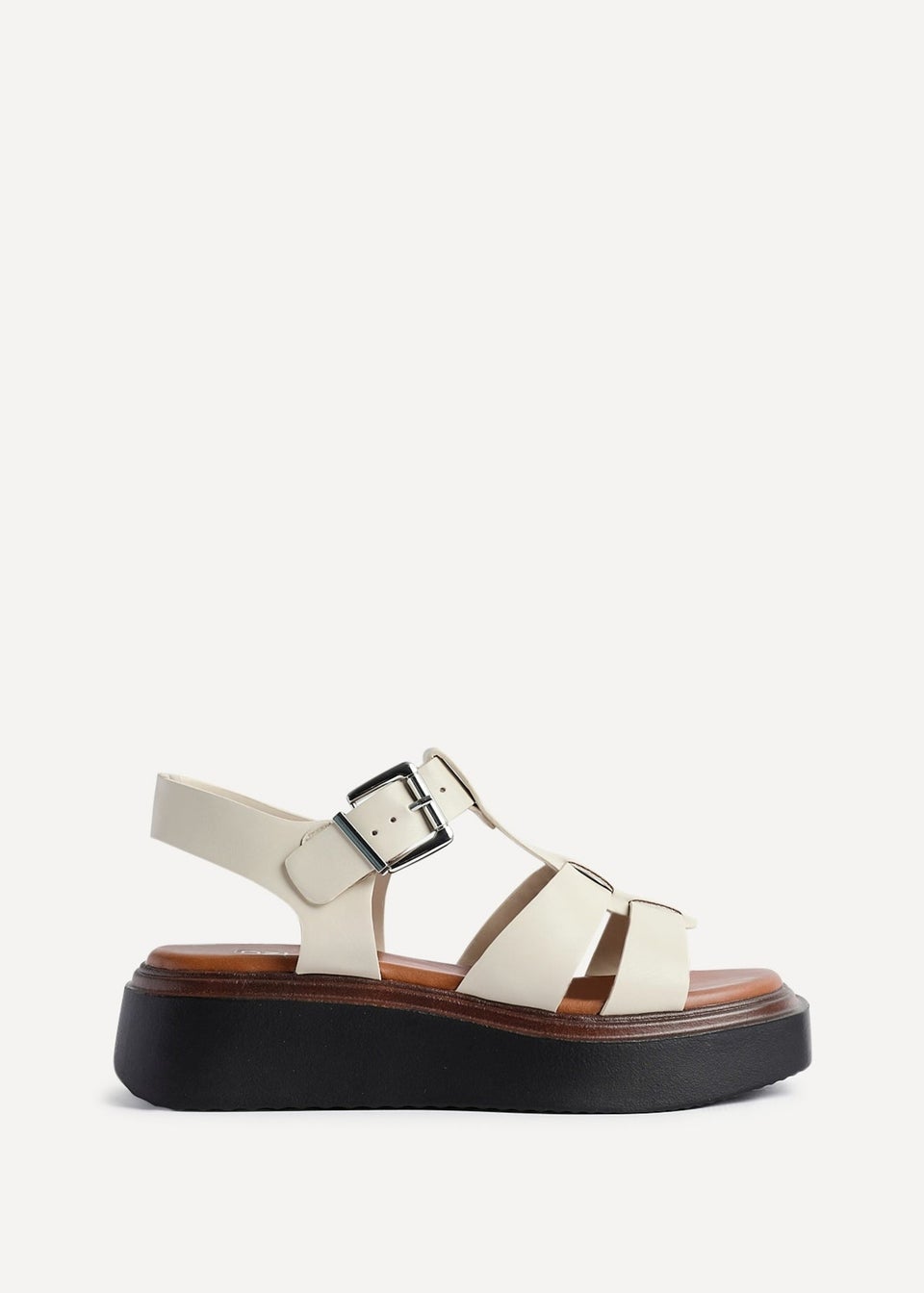 Linzi Retract Beige Faux Leather Gladiator Style Flatform Sandals