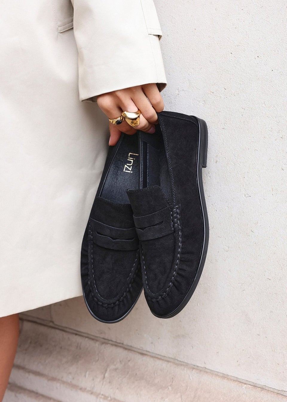 Linzi Belmont Black Suede Leather Ruched Loafer