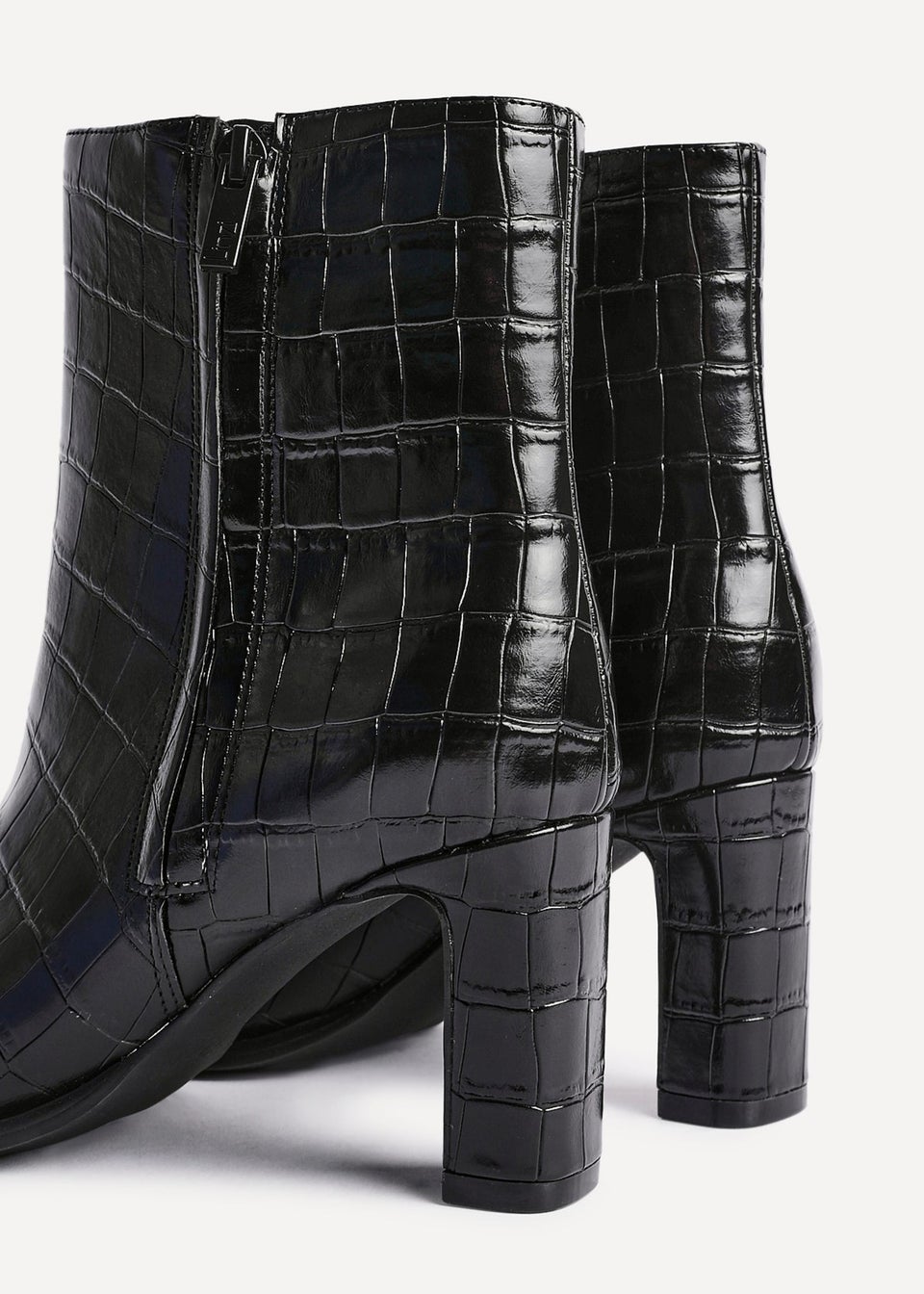 Linzi Jonas Black Faux Croc Patent Leather Block Heel Ankle Boot