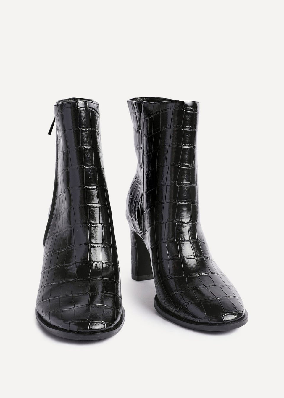 Linzi Jonas Black Faux Croc Patent Leather Block Heel Ankle Boot