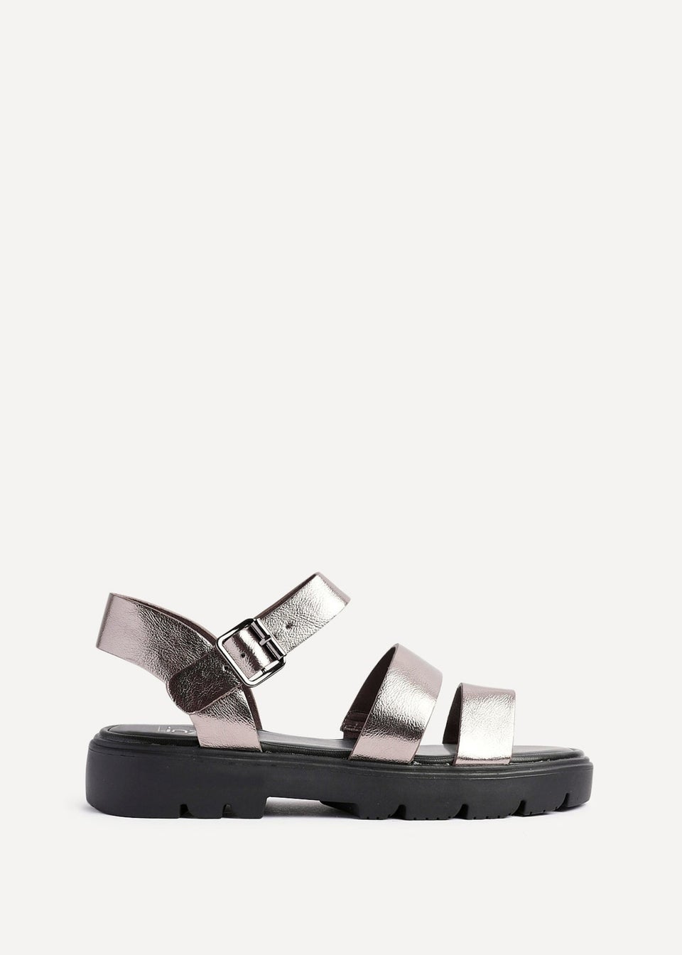 Linzi Ramona Pewter Faux Leather Gladiator Style Two Strap Sandal