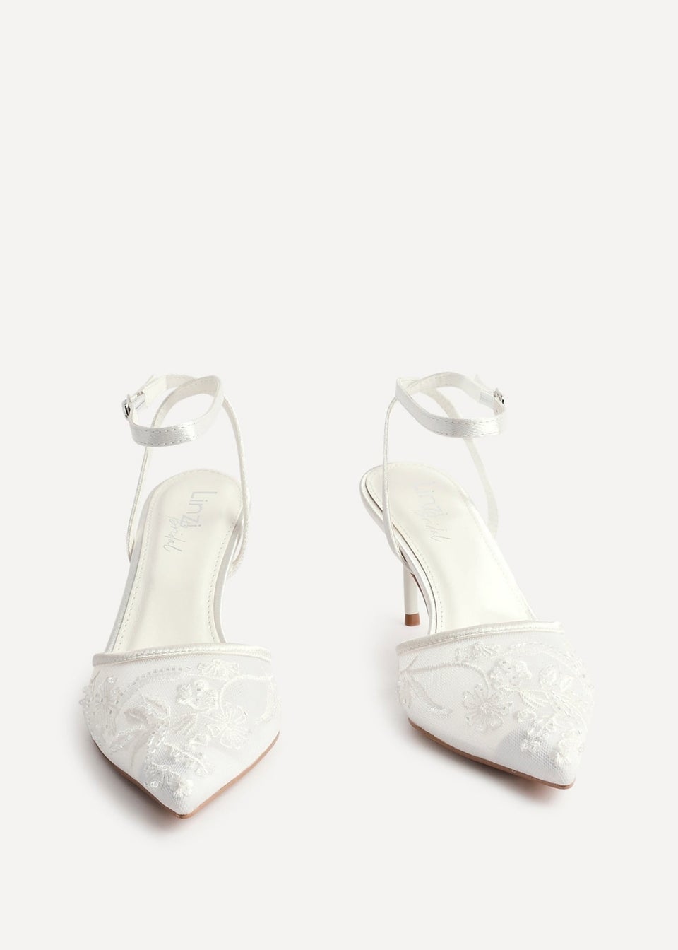 Linzi Serenade Bridal Ivory Satin Beaded Mesh Court Heels