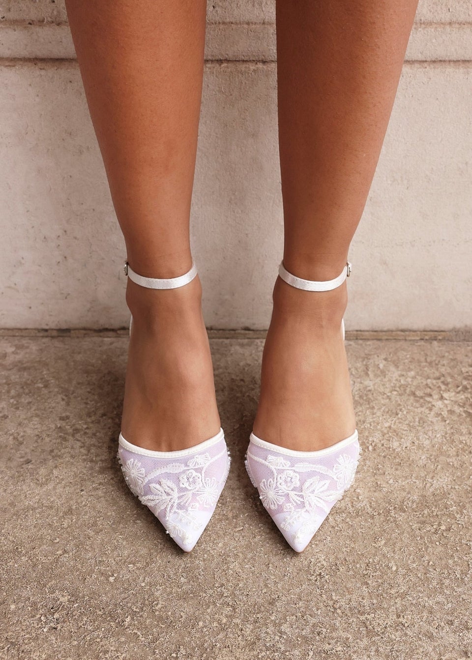 Linzi Serenade Bridal Ivory Satin Beaded Mesh Court Heels