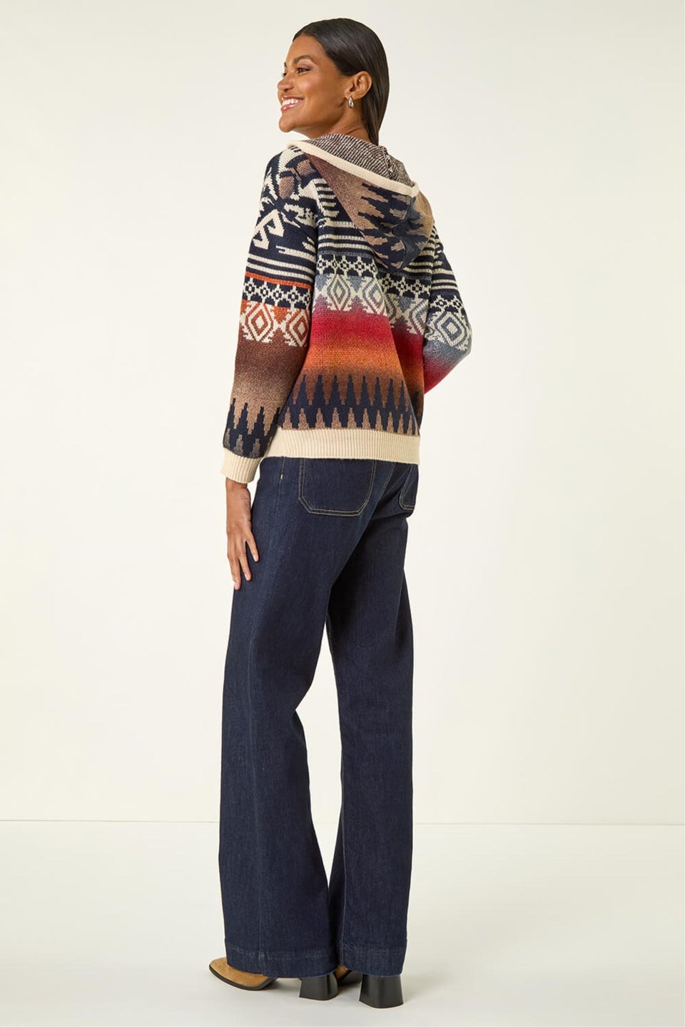Roman Navy Jacquard Hooded Knit