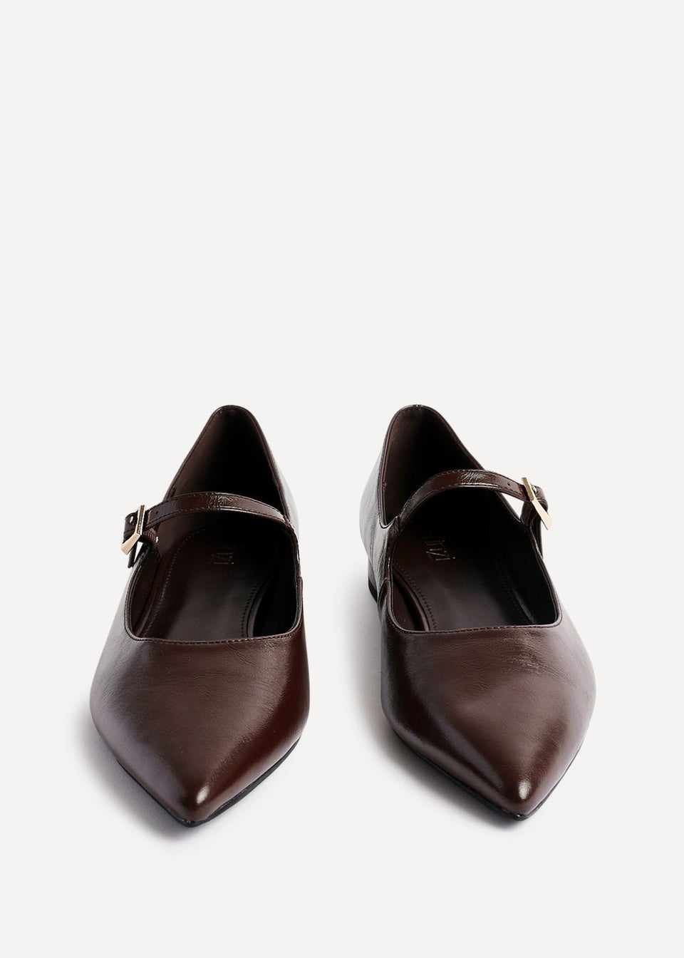 Linzi Seattle Brown Faux Leather Pointed Toe Mary Jane Flats
