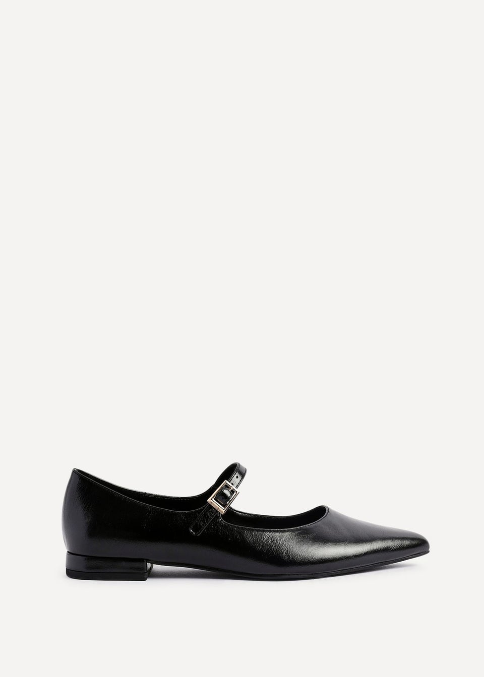 Linzi Seattle Black Faux Leather Pointed Toe Mary Jane Style Pumps