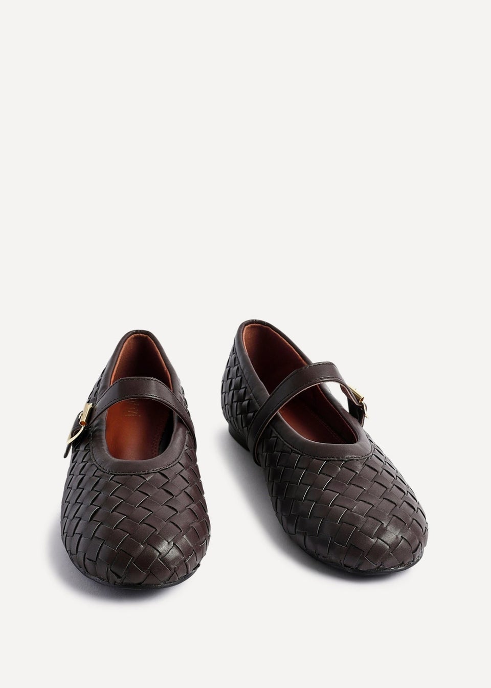 Linzi Daily Brown Faux Leather Woven Mary Jane Pump