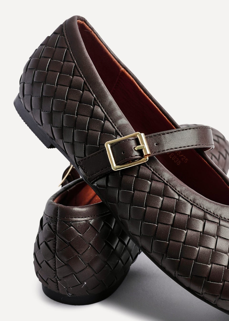 Linzi Daily Brown Faux Leather Woven Mary Jane Pump