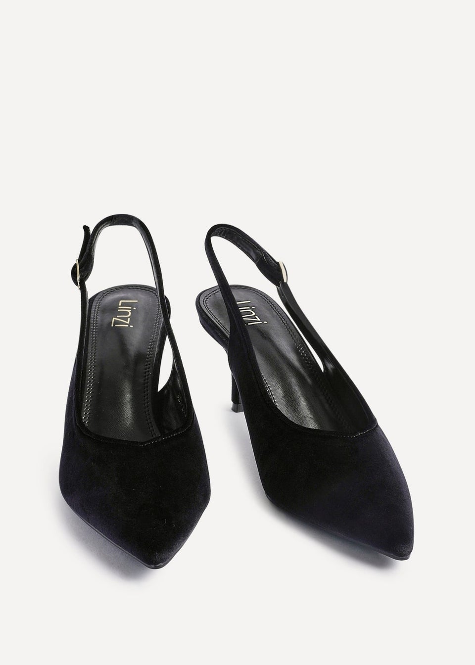 Linzi Finesse Black Velvet Pointed Slingback Stiletto Court Heels