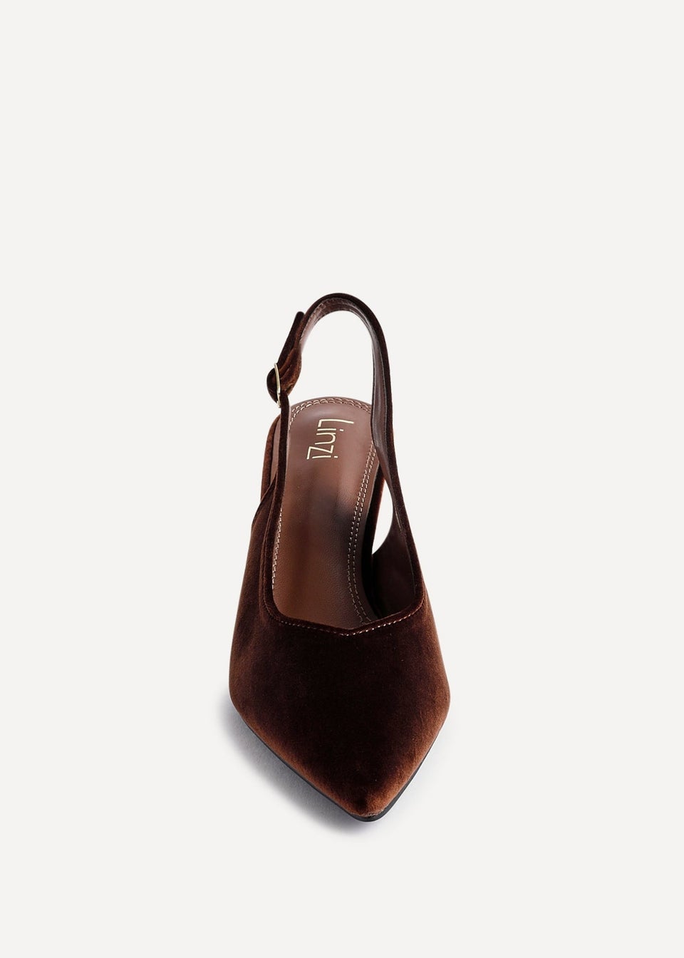 Linzi Finesse Brown Velvet Pointed Slingback Stiletto Court Heels