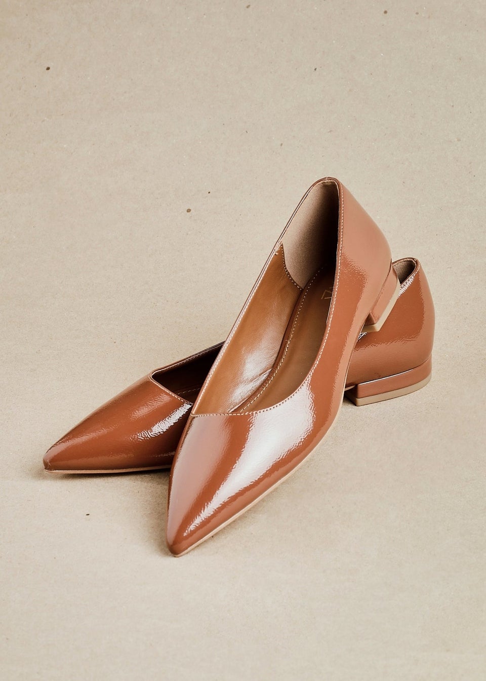 Linzi Orian Caramel Faux Leather Pointed Toe Ballet Flats