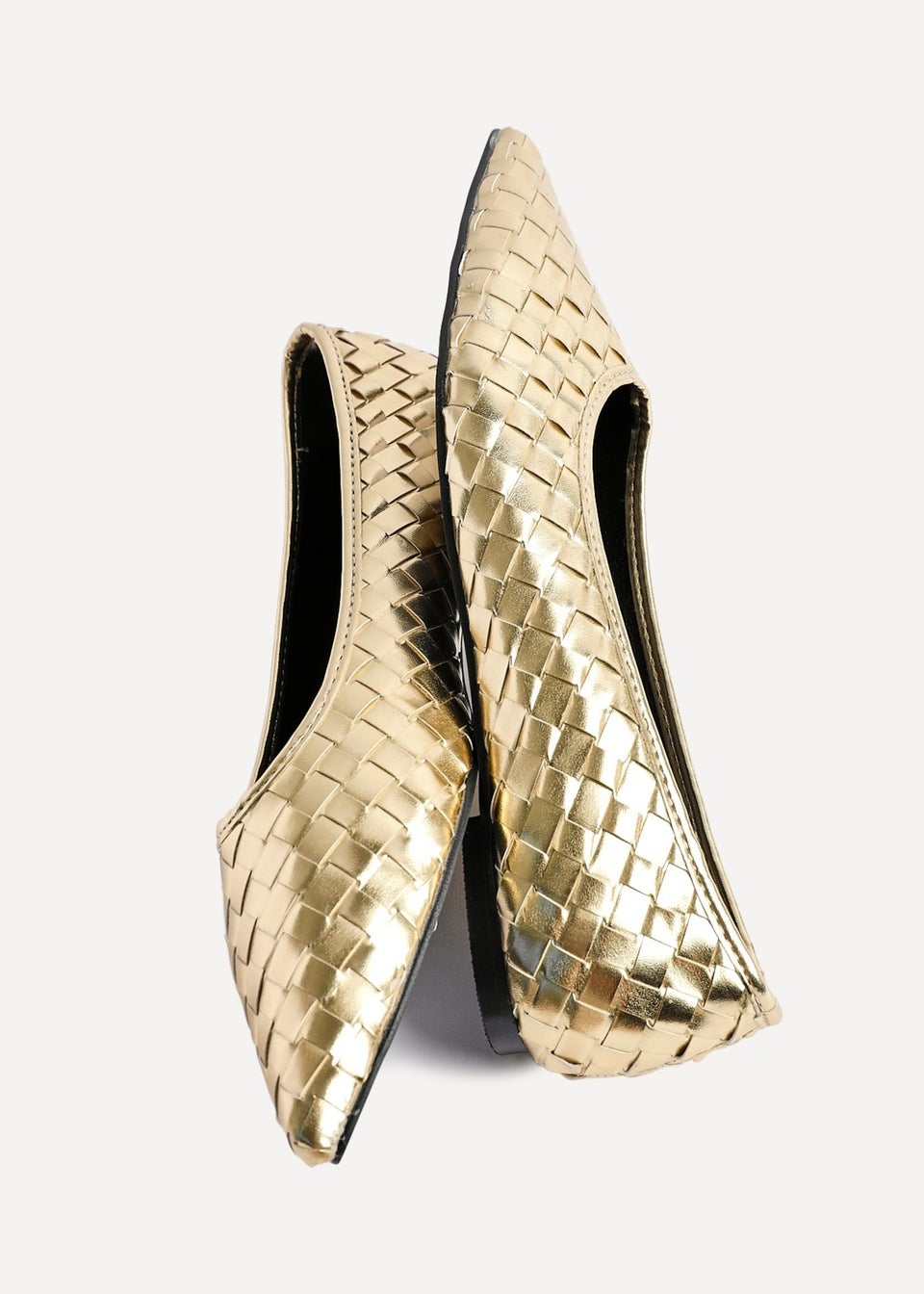 Linzi Talina Gold Faux Leather Woven Pointed Toe Ballet Flats