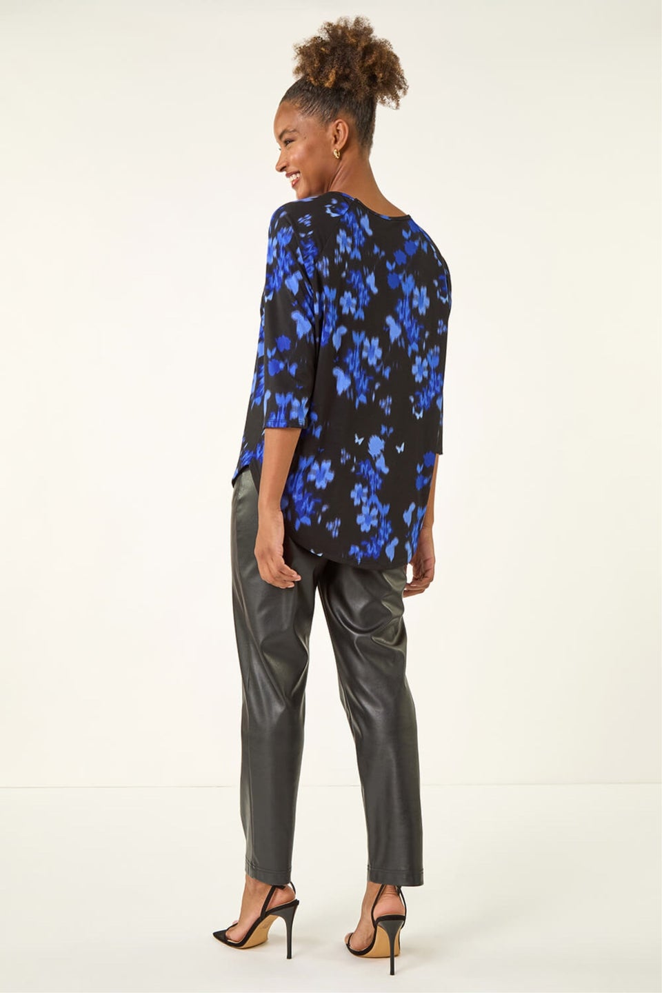Roman Royal Blue Floral Print Round Hem Top