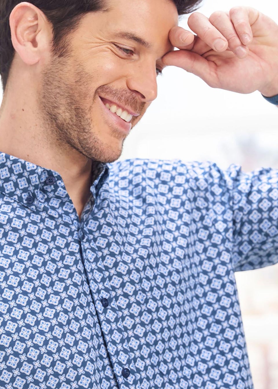 Cotton Traders Smoke Blue Short Sleeve Soft Touch Print Shirt
